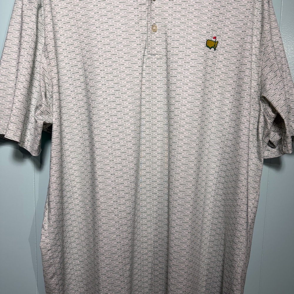 Masters Tech Golf White Polo with Green micro print